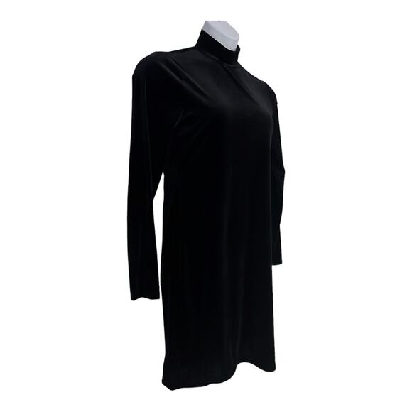 GB Black Velvet Stretch High Mock Neck Long Sleeve Holiday Cocktail Party Dress - Picture 5 of 16